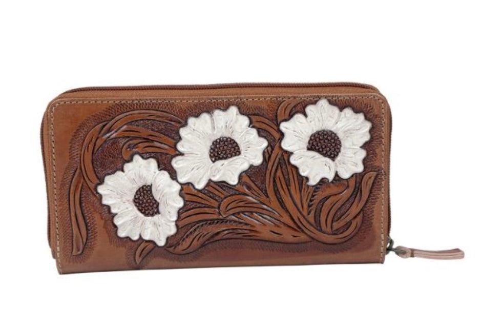 White floral leather wallet