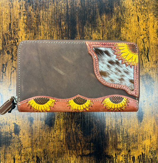 Hair on sunflower wallet