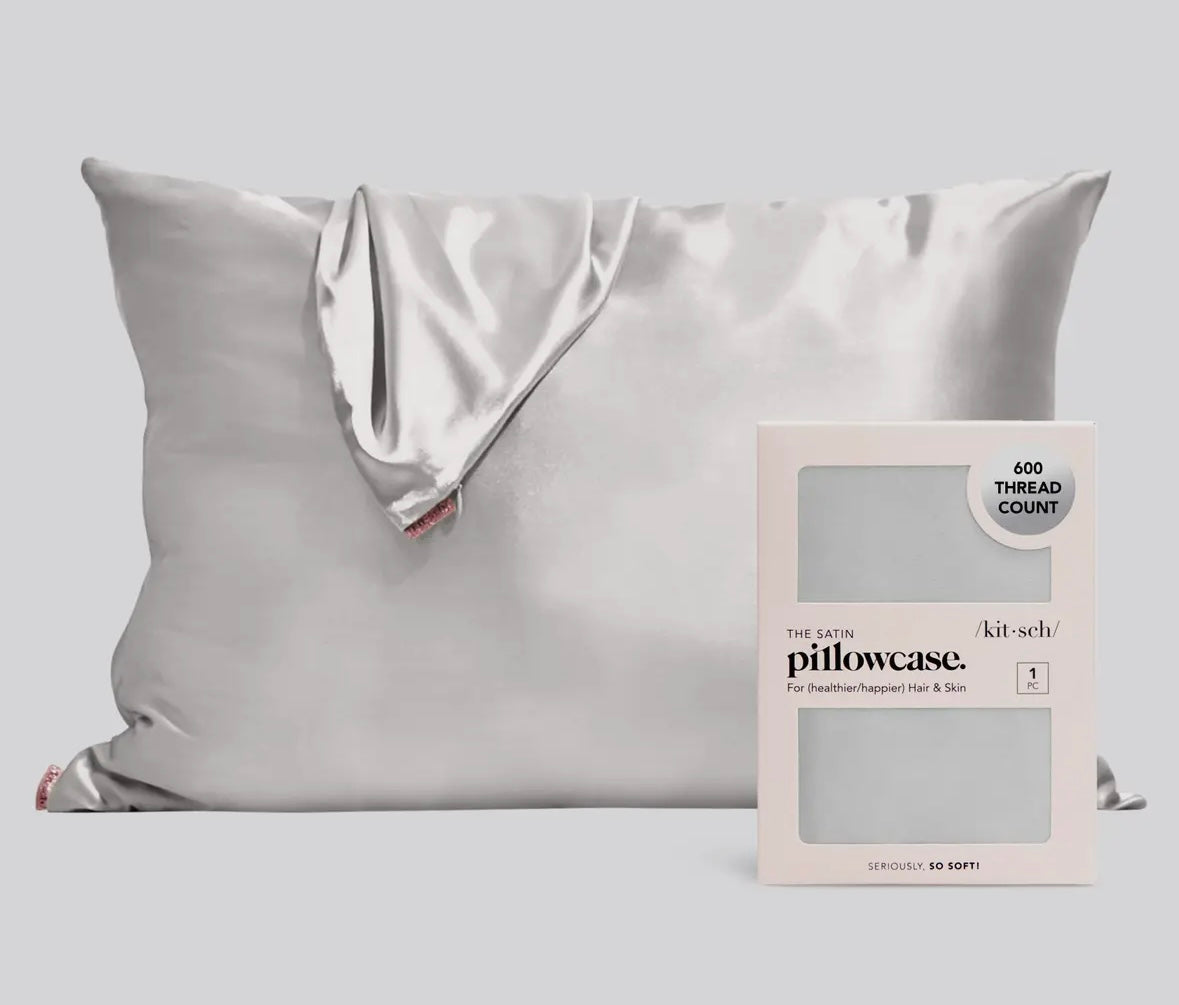 Silver satin pillowcase