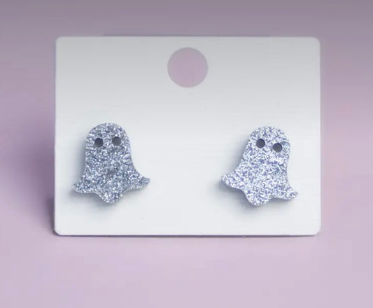 Silver Glitter Ghost Stud