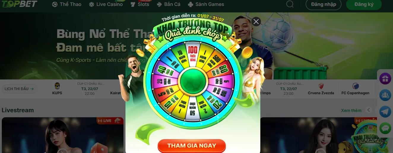 Giao diện ấn tượng khi tham gia tại Topbet